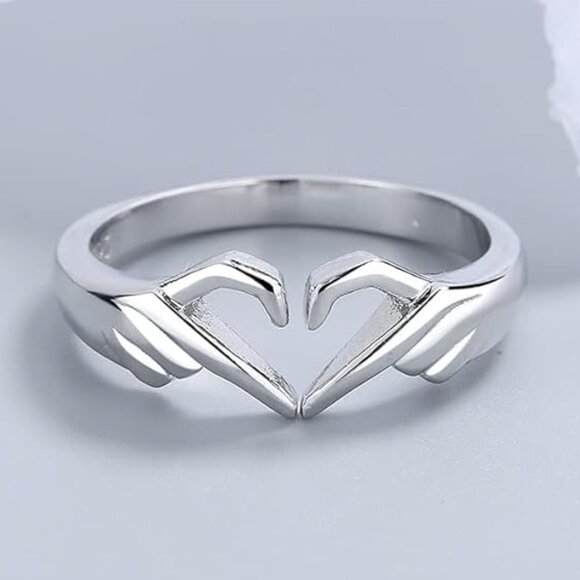 Silver Romantic Hand Heart Palm Gesture Open Adjustable Fashion Ring NWOT - Picture 10 of 10